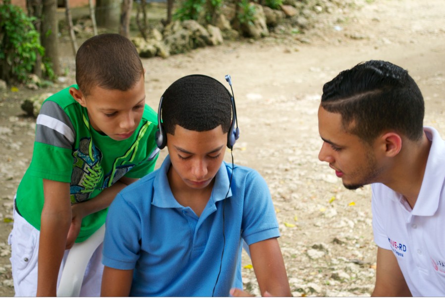 Student completing a survey