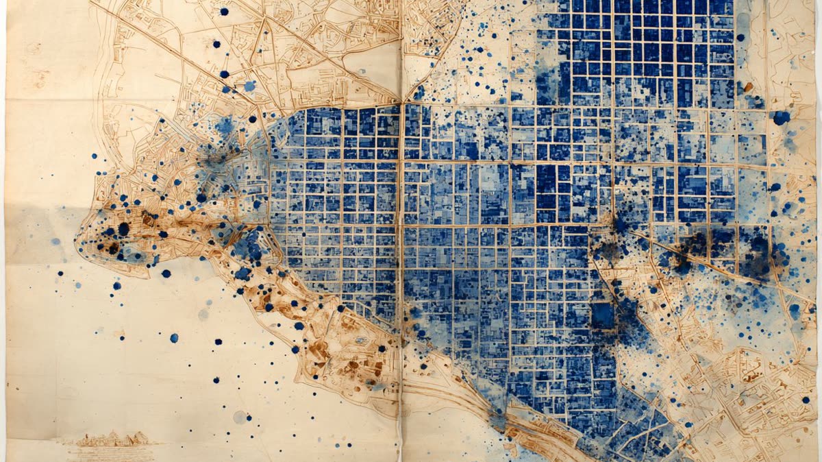 Cyanotype-style Santo Domingo map used for LUCI policy planning