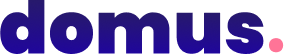 The original dark-purple DOMUS wordmark with its pink final dot