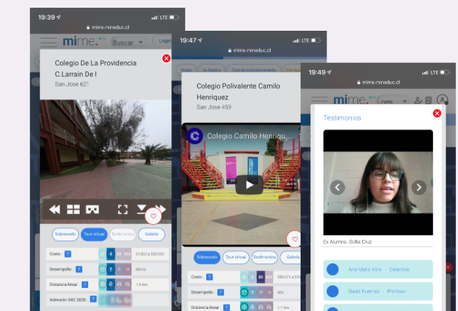 Screenshots of MIME digital profiles with rich media modules